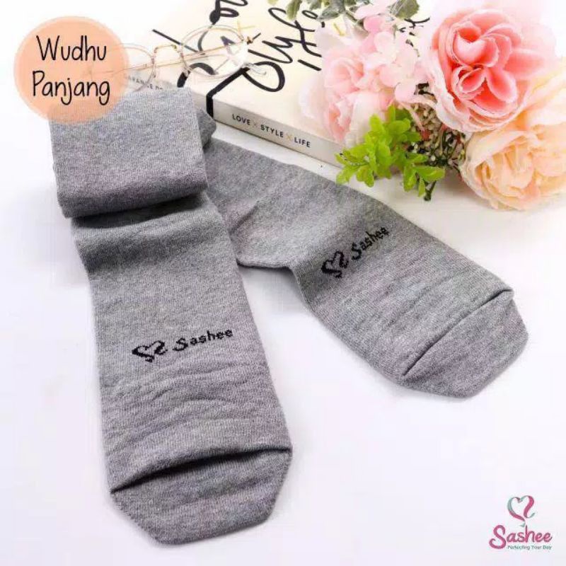 ORIGINAL Kaos Kaki Wudhu Panjang Selutut | Kaos Kaki Sashee Wudhu Panjang Muslimah Polos-Abu misty