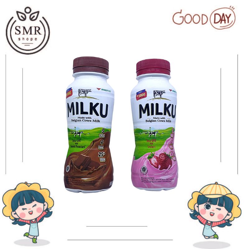 Susu Milku Rasa Coklat dan Strawberry Minuman Susu Botol Milku