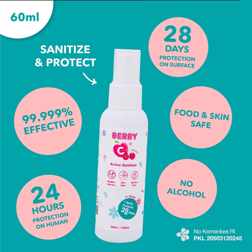 BerryC Berry C 60 ml Active Hand Sanitizer Non alcohol tahan 28 Hari