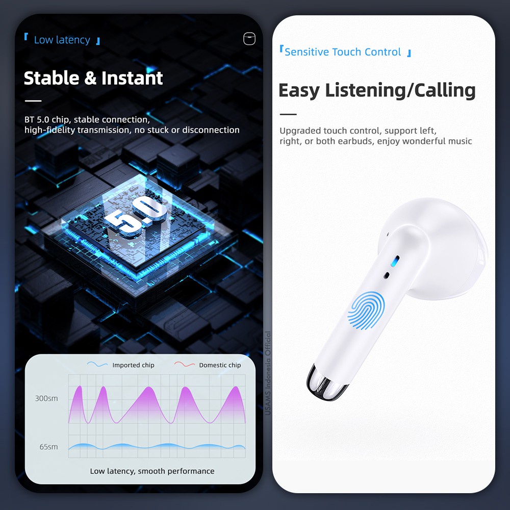 USAMS IA04 Resmi Asli True Wireless Bluetooth Headset TWS  Ultra Mini Earbud Stereo Headset Warna Macaron