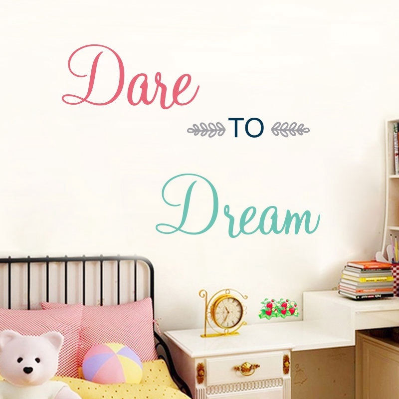 1pc Stiker Dinding Bahan PVC Mudah Dilepas Gambar Tulisan &quot;Dare to Dream&quot; Ukuran 14x60cm