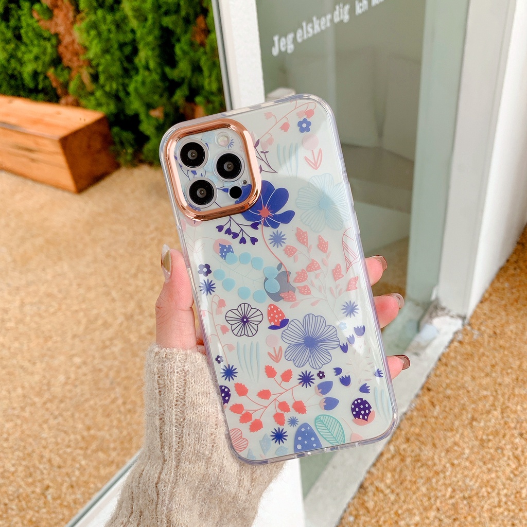 Casing Iphone 13 Pro Max 12 11 Pro Xs Max Xr X 7 + 8 + Motif Lukisan Bunga Dan Daun