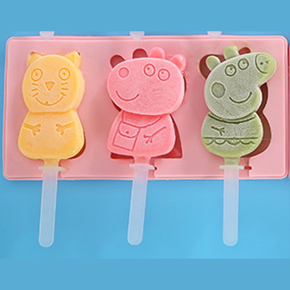 BISA COD Cetakan Es Krim Bahan Silikon 3 Hole Silicone Mold Dessert with Popsicle Sticks