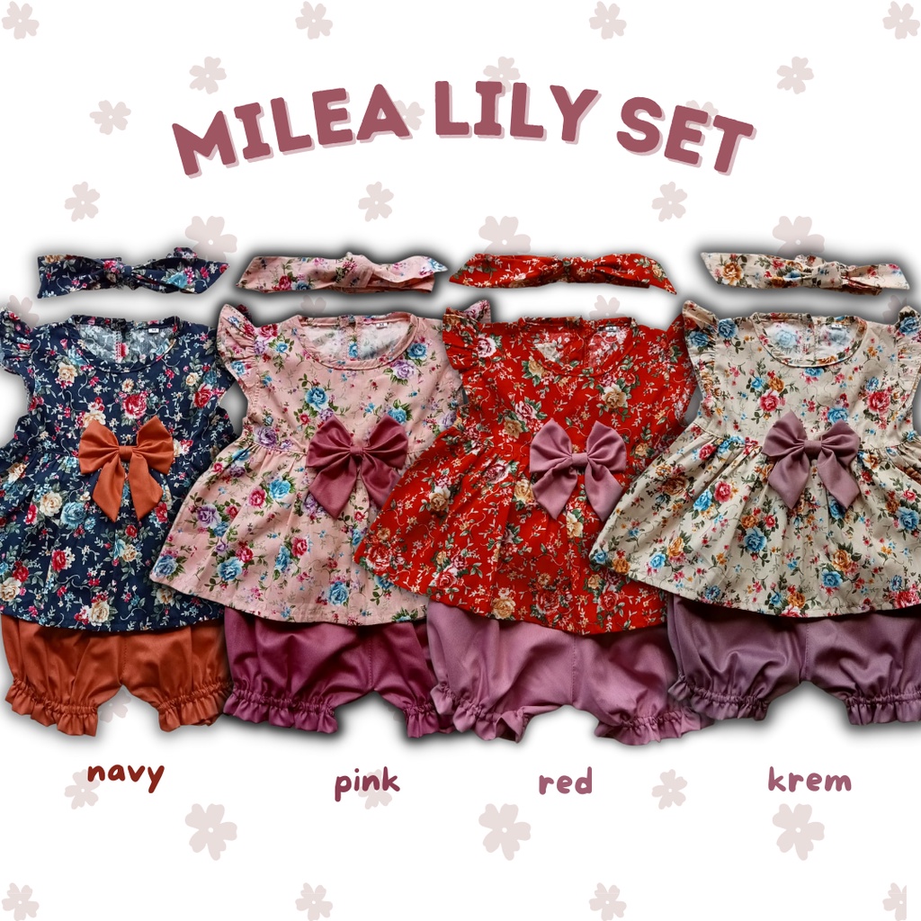 setelan anak perempuan baju pergi anak perempuan set bando anak baby balita 1-2 tahun MILLEA SAKURA LILY SET