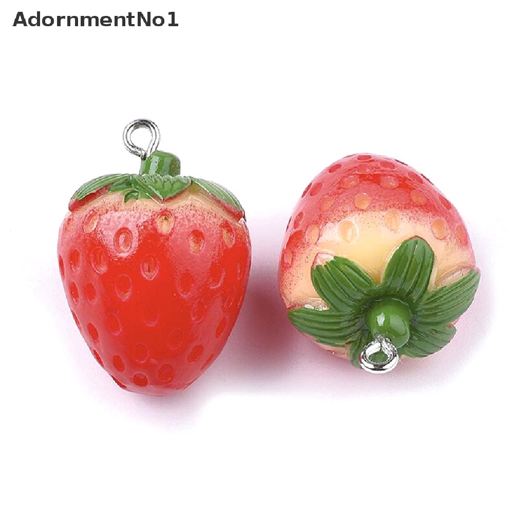 (AdornmentNo1) 10pcs Liontin Bentuk Buah Strawberry 3D Bahan Resin Untuk Kerajinan Tangan DIY