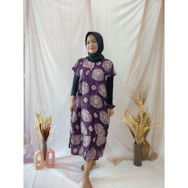 Daster Ruffle | Rufle | Viral Rayon Handprint Busui Friendly Dan Non Busui Fit XXL-[RFL] A