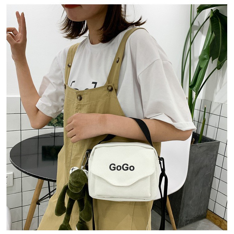 MARKAS MS1405 Tas Selempang Mini Gogo Bunga Slingbag Wanita Bahan Kanvas Polos