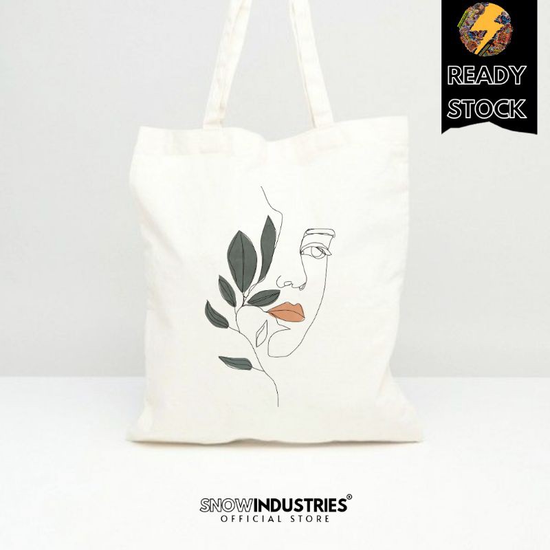 Tote Bag Wanita Pria Kanvas Premium Line Art Abstrack