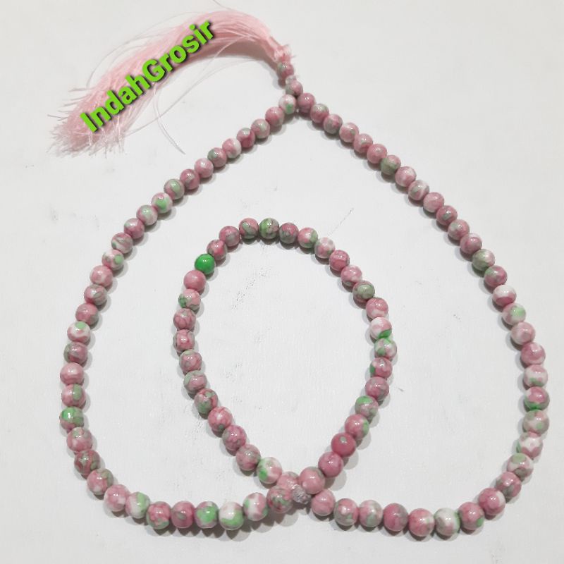 TASBIH BATU PIRUS PINK 99BUTIR 6MM ORIGINAL