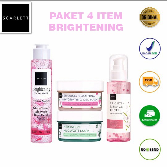 Paket Scarlett Whitening 4 in1- Masker Wajah 2-Toner -Facial wash