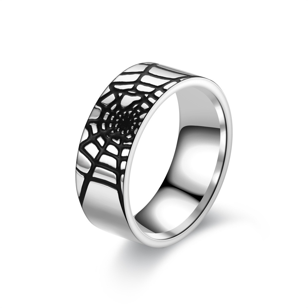 Cincin Desain Sarang Laba-Laba Bahan Stainless Steel Warna Silver Untuk Pria