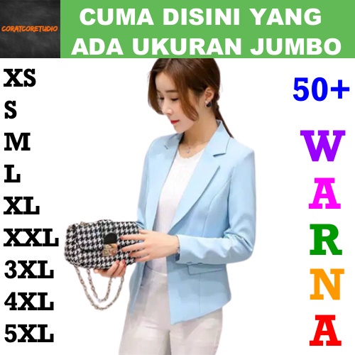 5XL XXXXL 4XL XXXL 3XL XXL XL L M S XS Jas Cewek Blazer Wanita Perempuan BIRU MUDA POLOS 1 Celana Ro