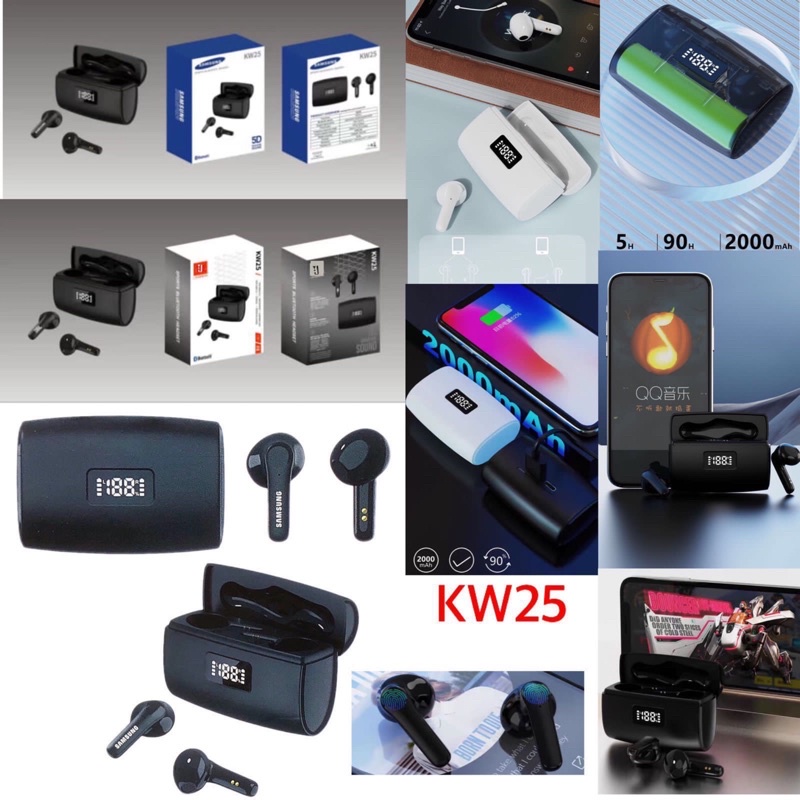 Handsfree Headset Earphone Bluetooth TWS KW25 LCD + Bisa Jadi Powerbank