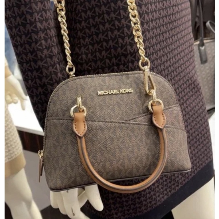 tas michael kors mk dome jetset xs brown original authentic bag