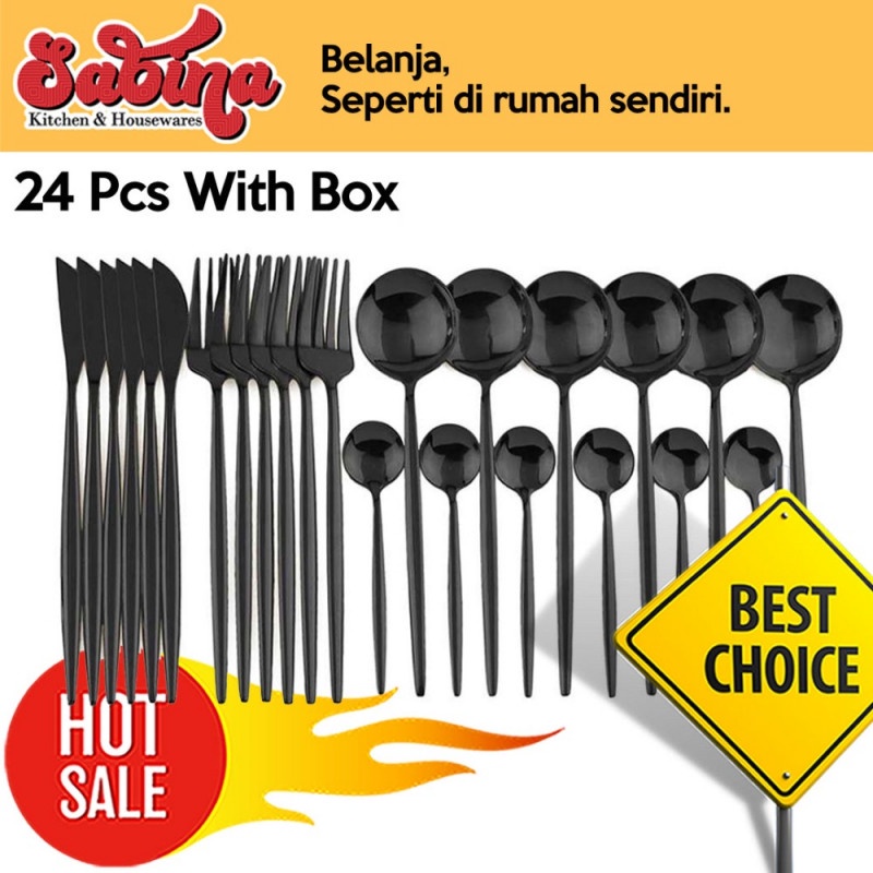 Perlengkapan Alat Makan Set Sendok Teh Garpu Pisau 24 Pcs Stainless