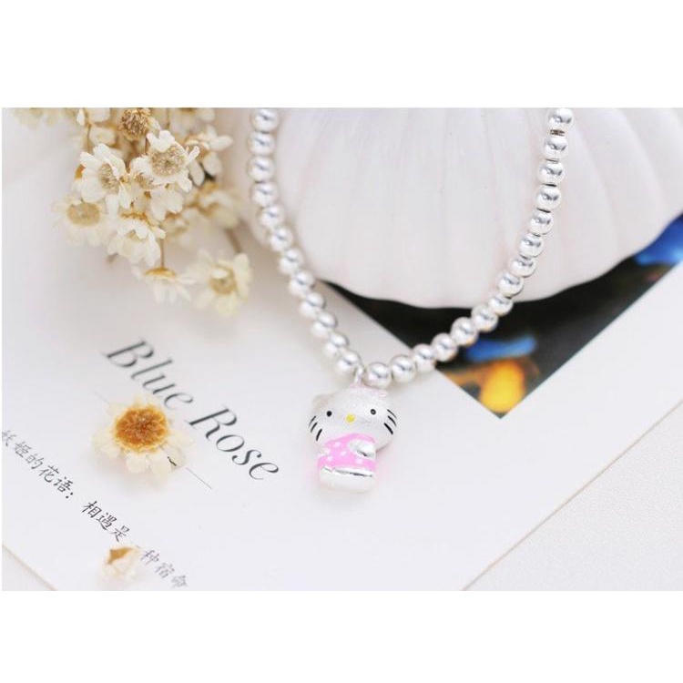 Gelang Manik-Manik Hello Kitty Bahan Stainless Steel Warna Pink Untuk Wanita