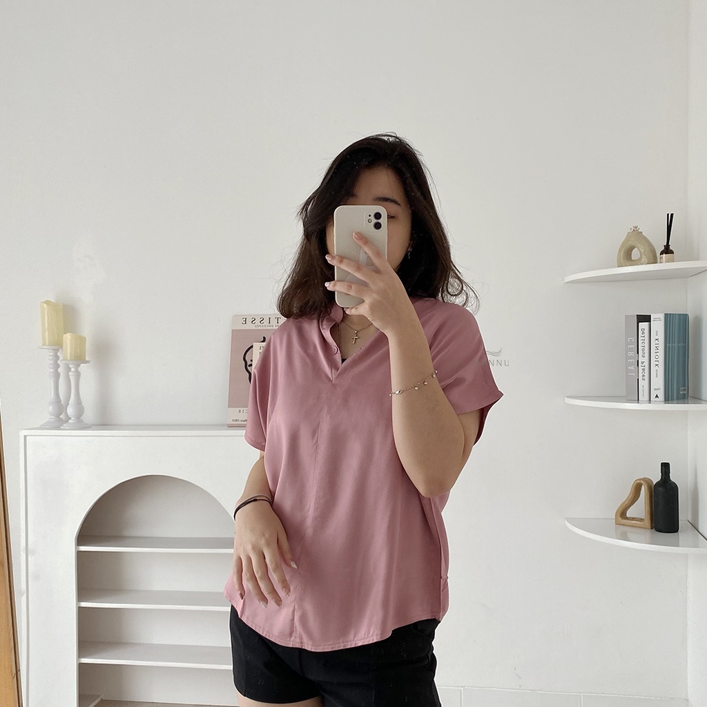 BLOUSE WANITA KERAH SHANGHAI | HANNU VHESA (5005)-Dusty Pink