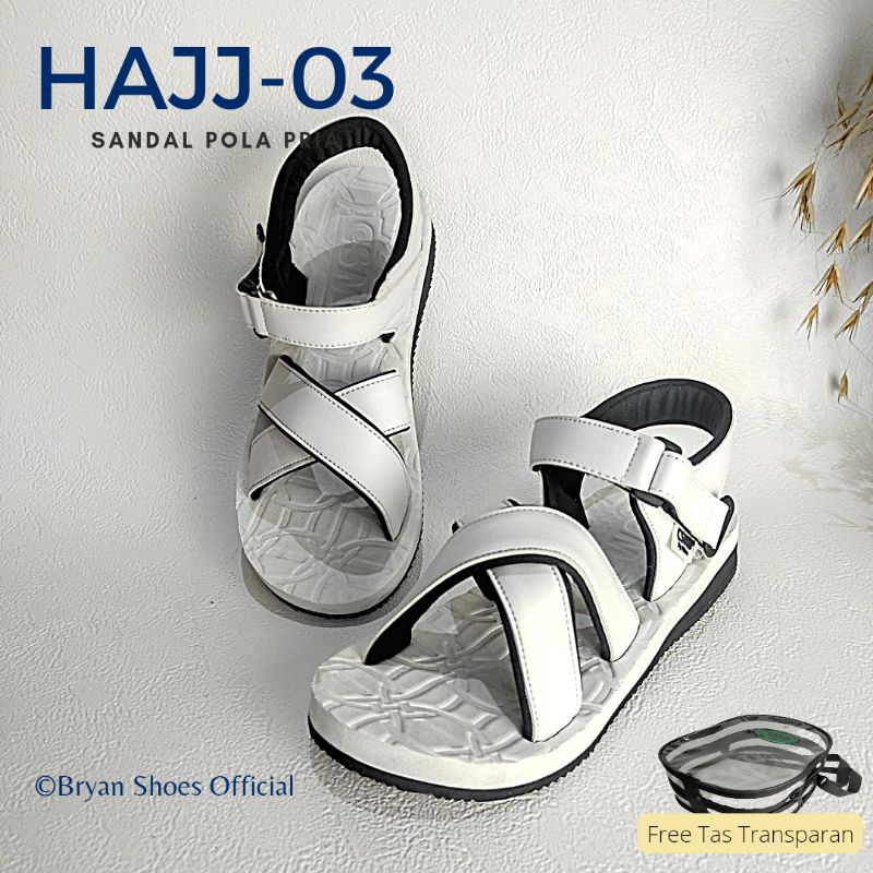 BRYAN Hajj-03 Sepatu Sandal Haji Umroh Silang Ninja Gunung Size 36-40 41 42 43 Putih (Pola Besar Pria)