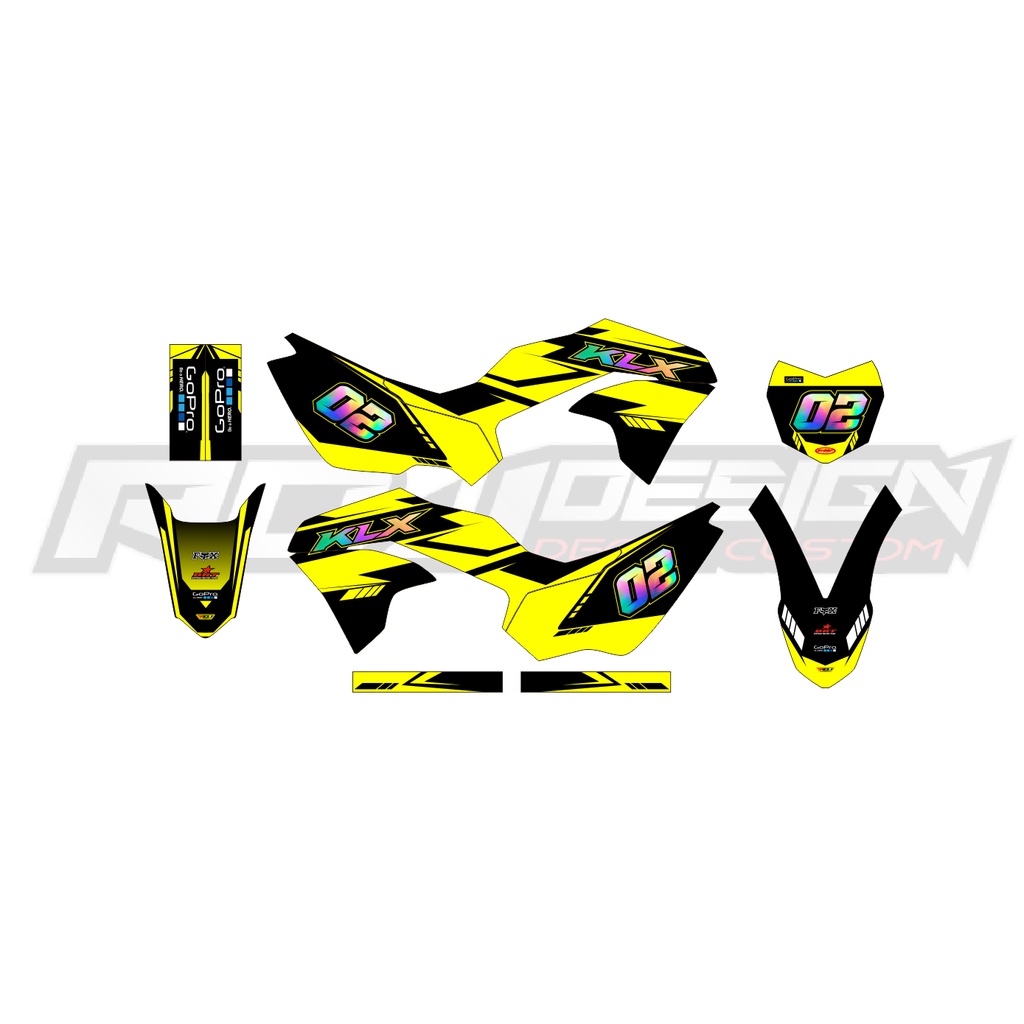 DECAL STICKER KLX 230 R (005) DEKAL STIKER HITAM KUNING WARNA HOLOGRAM