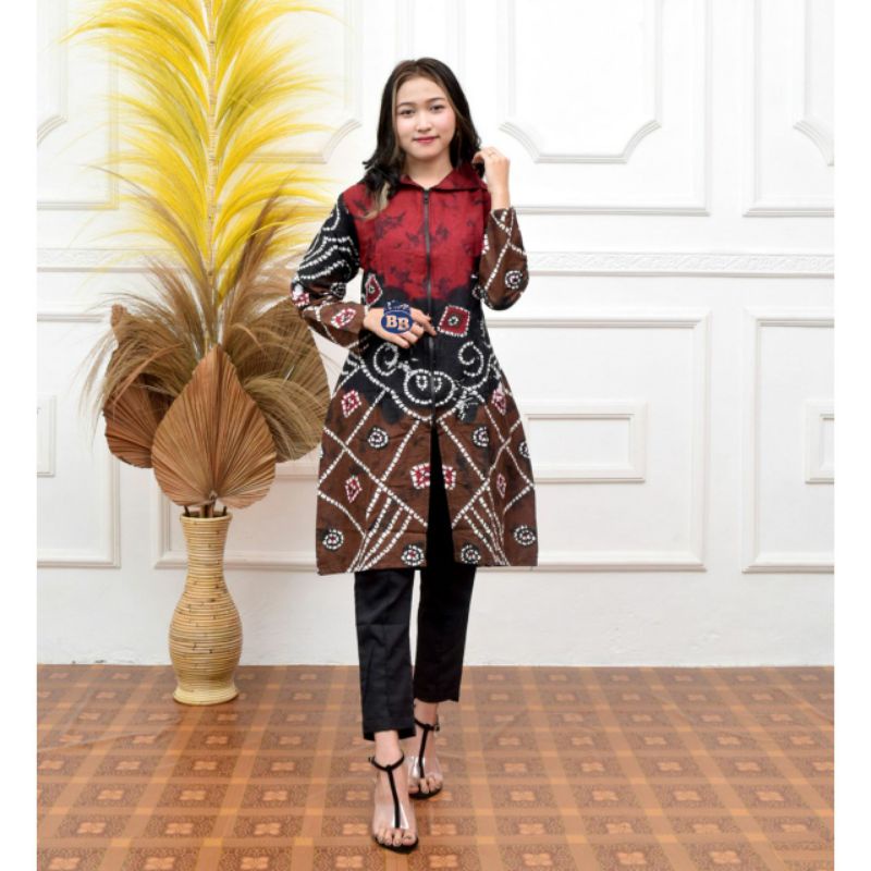 TUNIK BATIK TERLARIS BARU ZIPPER DEPAN