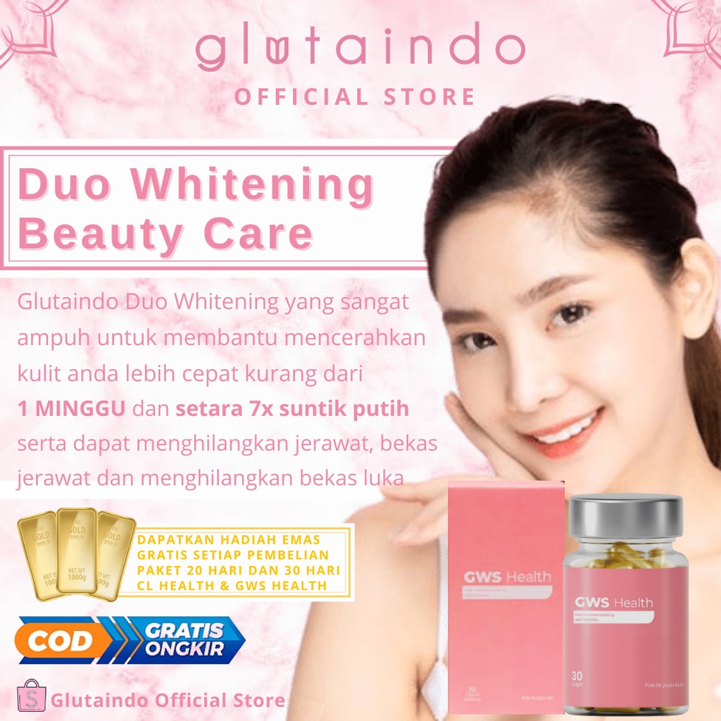 Glutaindo Suplemen Whitening skin Pemutih Kulit Seluruh Tubuh booster Kesehatan dan Kecantikan Beaut