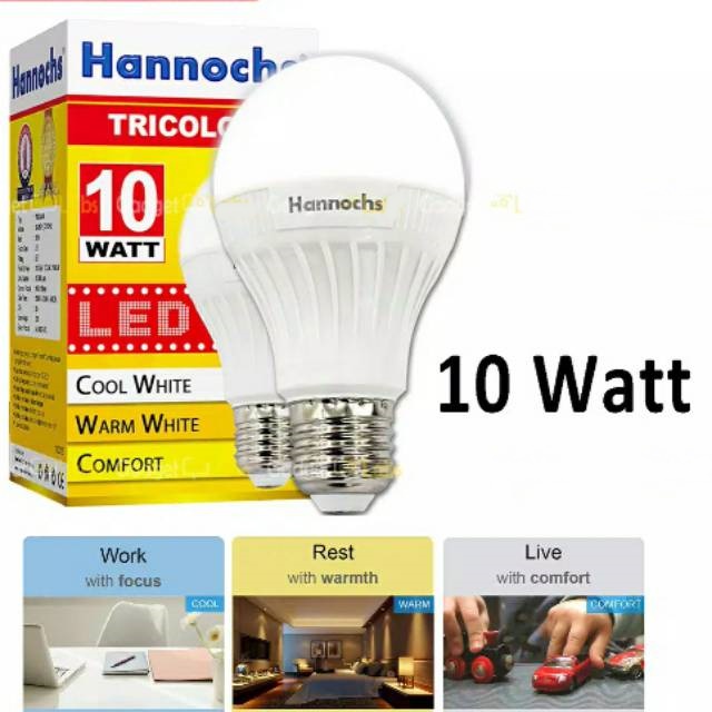 Hannochs Bola Lampu LED Tricolor 10 watt 3 Warna Cahaya