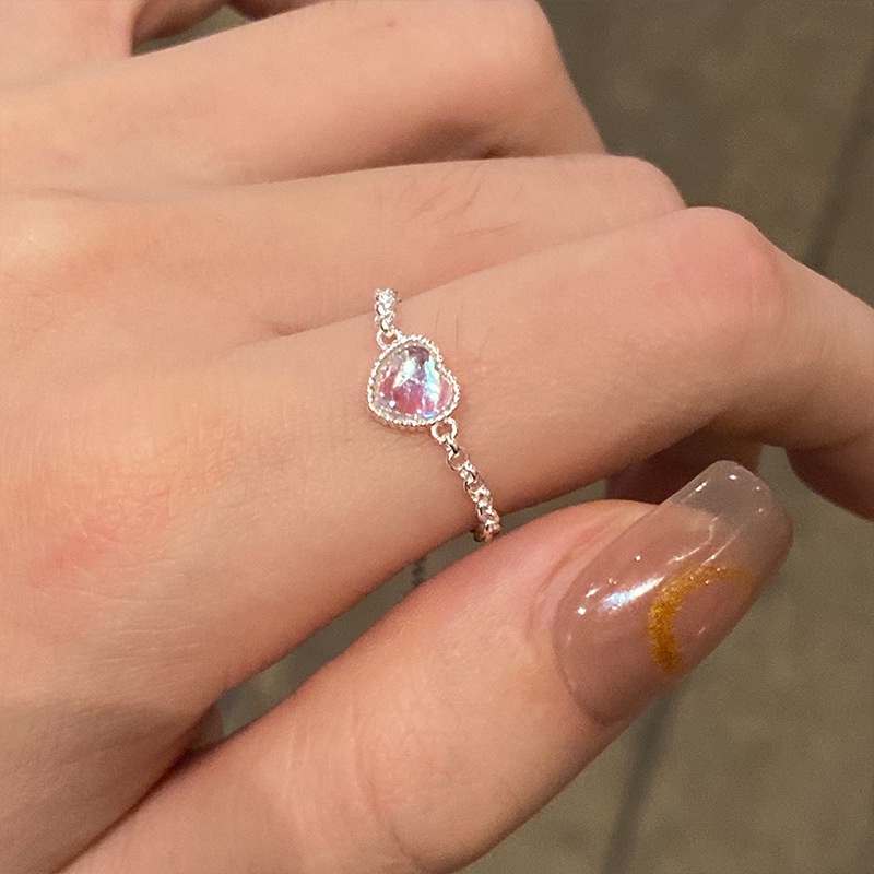 Cincin Model Terbuka Adjustable Hias Batu Bulan Gaya Korea Untuk Wanita