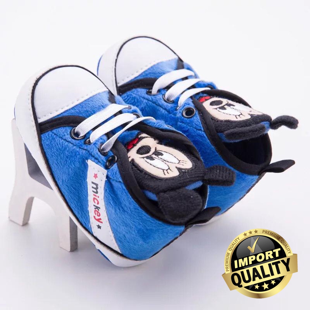 Sepatu Bayi Laki Laki Import Premium Sepatu Baby Cowok Fashion Motif Mickey Mouse Sepatu Prewalker Anak Bayi Kualitas Premium Import Usia 0 - 18 Bulan