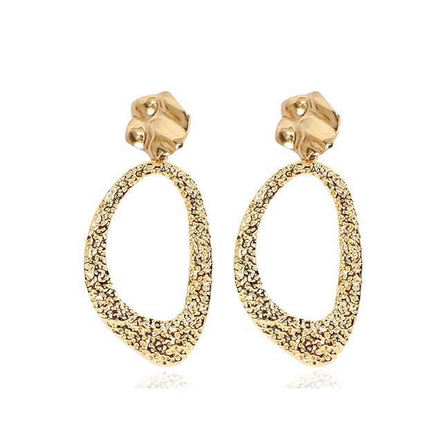 LRC Anting Tusuk Fashion Golden Hollow Geometric Irregular Bump K24264