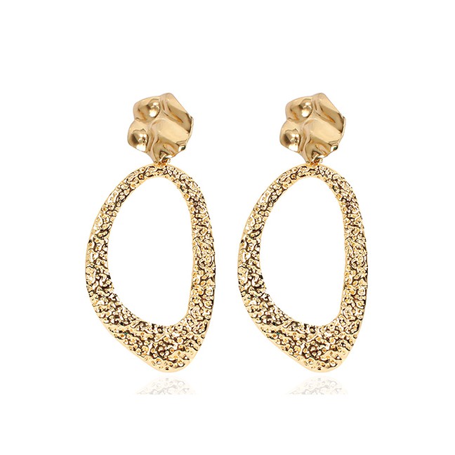 LRC Anting Tusuk Fashion Golden Hollow Geometric Irregular Bump K24264