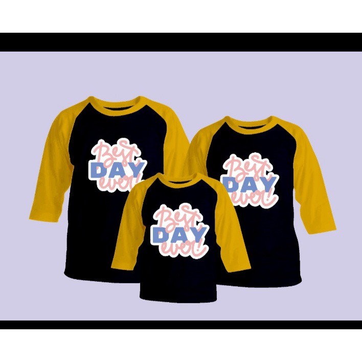 Kaos Raglan Couple sarimbit keluarga Best Day Navi Kuning yeluzi