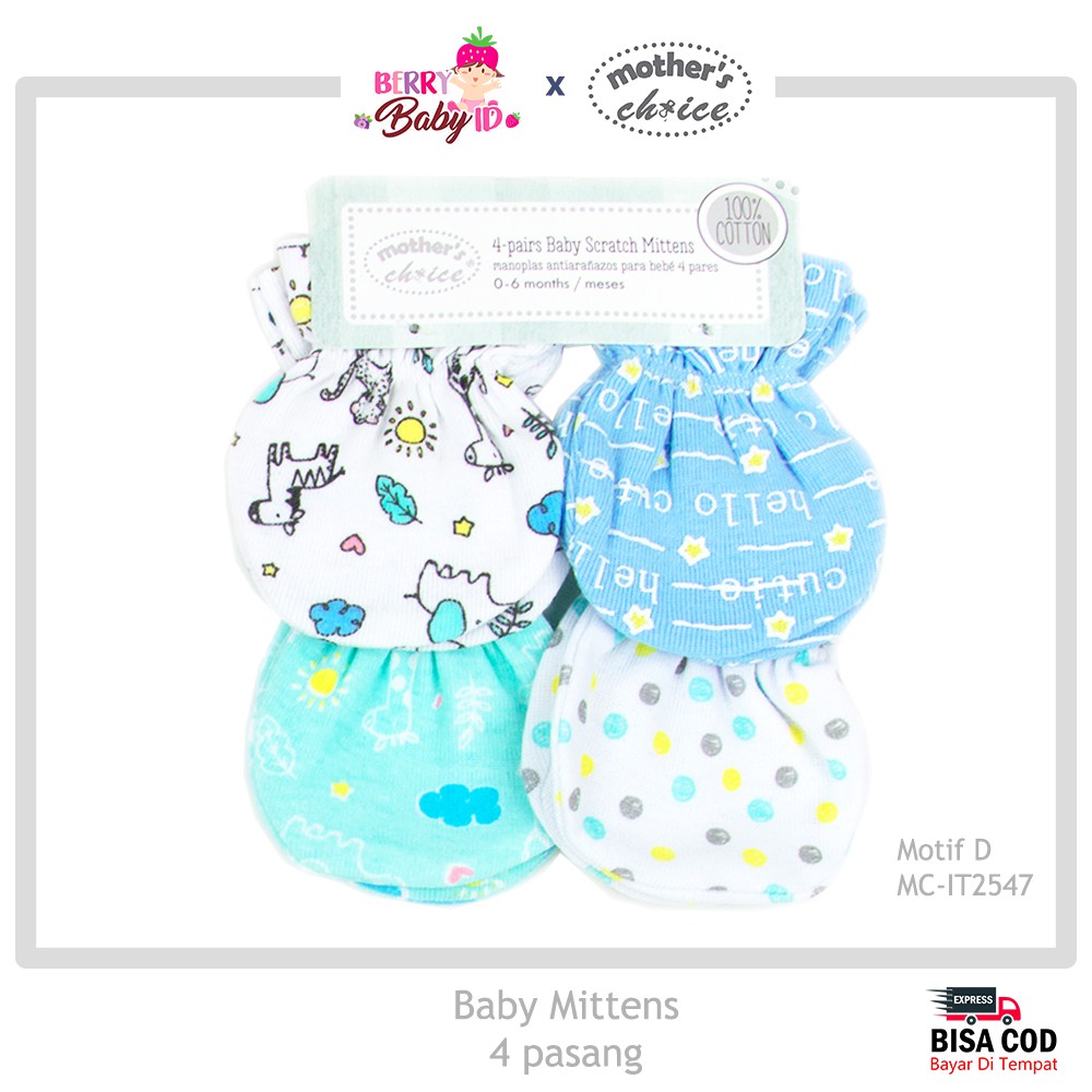 Mother's Choice Paket 4 Pasang Baby Mittens Sarung Tangan Bayi MCH029 Berry Mart