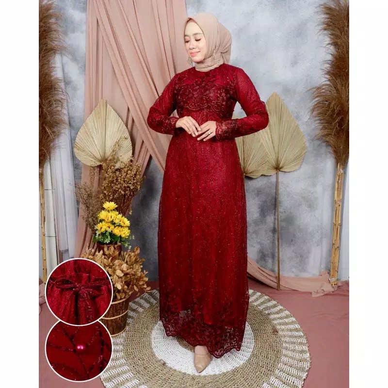 Gamis Plain Remaja Brokat Korea / Gamis Brukat Import Lembut dan Adem Full Furing
