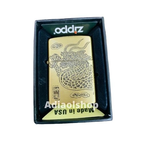 Paket Lengkap Korek Zippo Gold Motif Naga plus minyak kapas batu sumbu karet tutup zippo