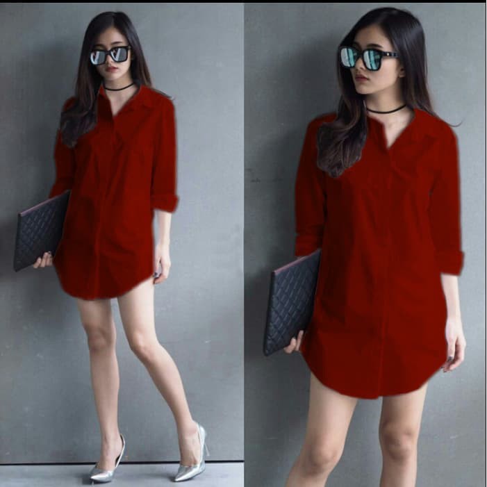 Baju Kemeja Putih Wanita Kotak Kotak Jumbo Lengan Panjang
