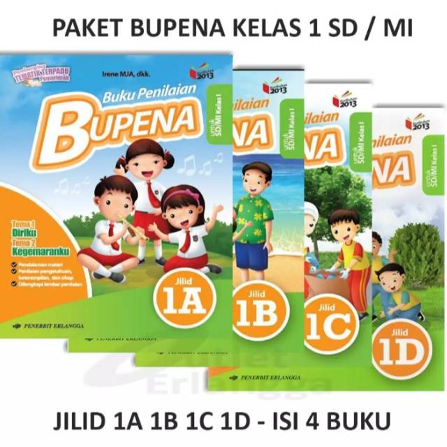 Harga satu paket buku teks pendamping tematik k13 buku penilaian BUPENA k13 Erlangga kelas 1ABCD