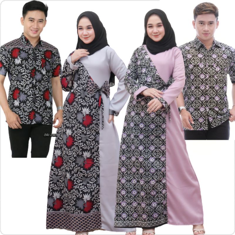 Baju Batik Pasangan Couple Sarimbit Modern Kombinasi Polos Lebaran 2022 Pasangan Suami Istri Gamis Paling Top Keluarga Merah Wanita Pria Lengan Panjang Original