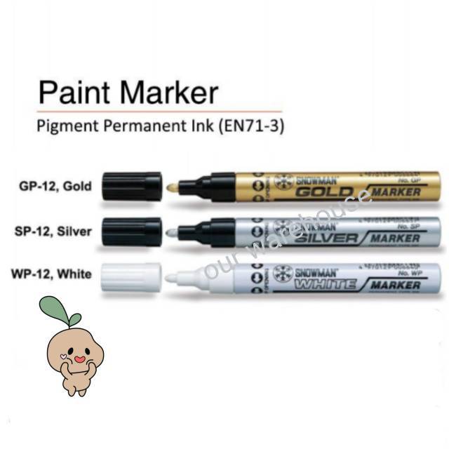 

SPIDOL SNOWMAN PERMANENT PAINT MARKER GOLD SILVER WHITE, EMAS, PERAK PUTIH