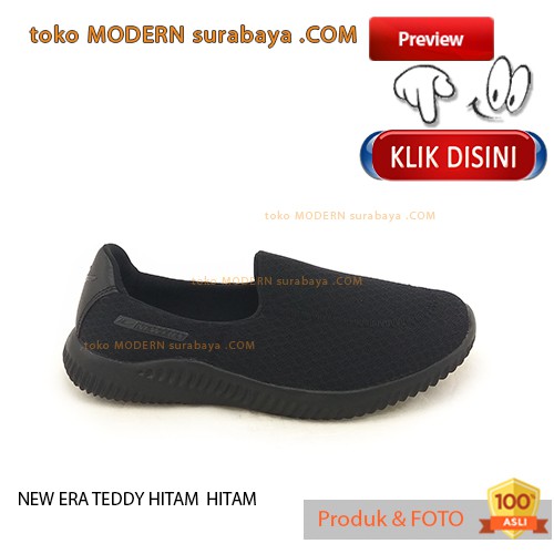 NEW ERA TEDDY HITAM  HITAM sepatu pria casual slip on