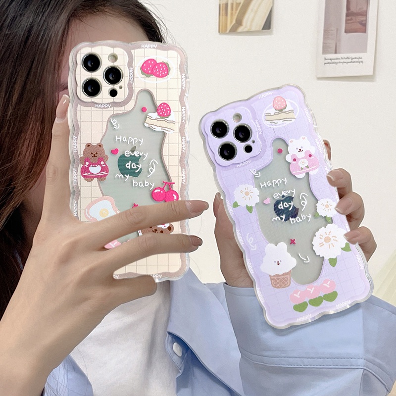 Soft Case Tpu Tebal Motif Beruang / Kelinci Untuk Iphone Xr 7 8 Plus Xs Max X 12 11 13 Pro Max