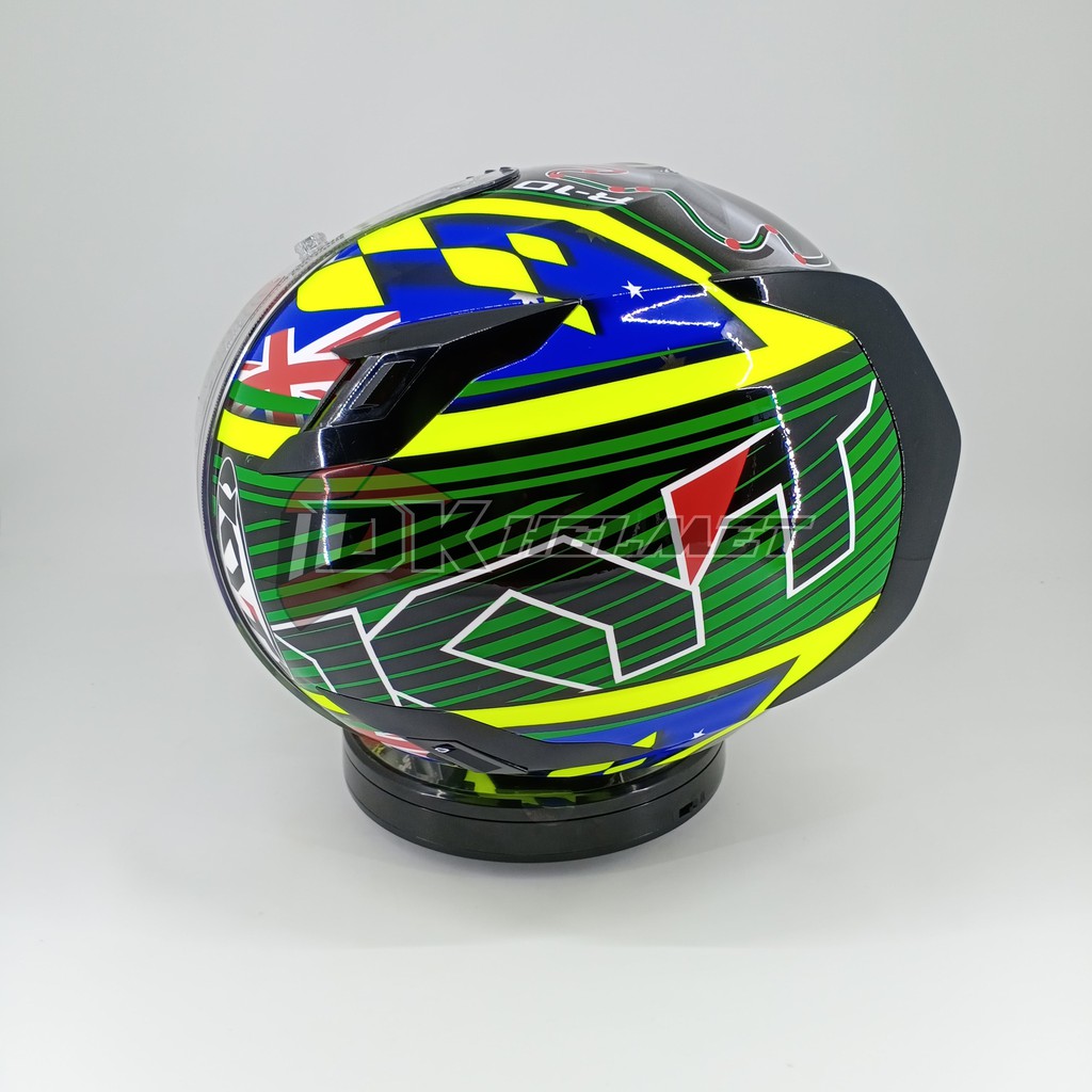 Helm KYT R10 PHILIP ISLAND GP RACE CIRCUIT YELLOW GREEN FLUO FLAT VISOR R-10 FULL FACE MOTIF-3