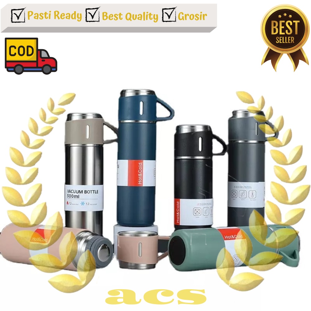 TERMOS VACUUM FLASK SET GIFT HAMPERS TUMBLER Termos Sultan Botol Minum Termos 500ml Vacuum Cup Stainless + 3 Cangkir