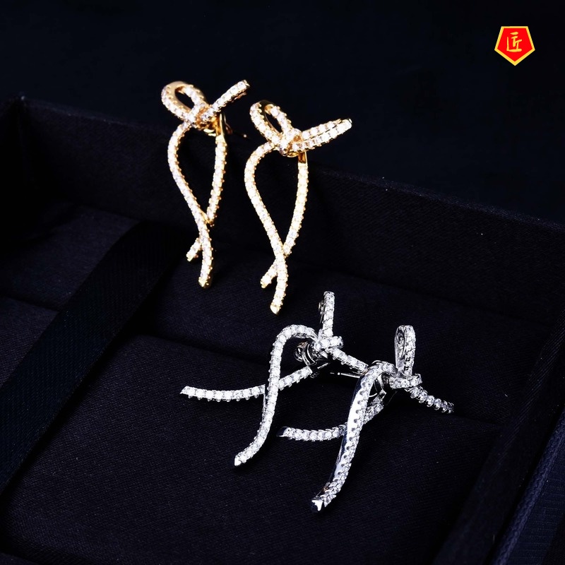 [Ready Stock]Simple Exaggerated Diamond Bow Stud Earrings