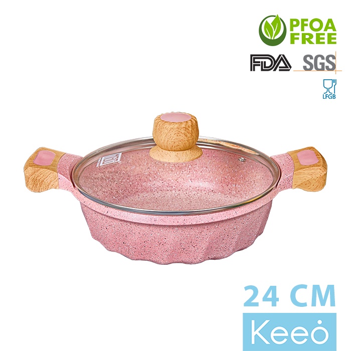 MGC 24 cm Wajan Shallow Anti Lengket Granit Dua Gagang Pink