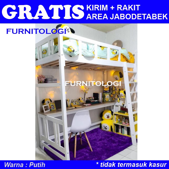RB Ranjang Tingkat Loft Bed Ranjang Susun dengan Meja Belajar - Lofbed Ranjang 1 Tingkat