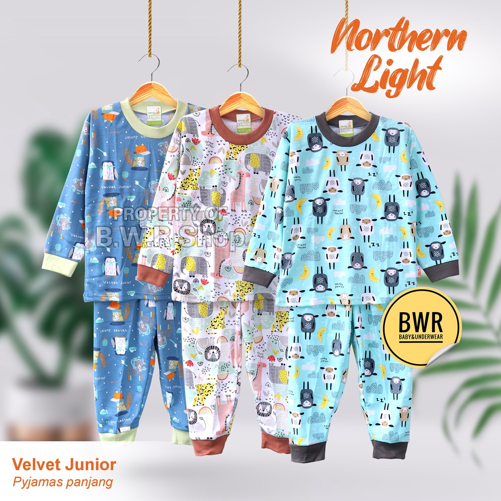 Velvet Junior PANJANG NORTHERN Light Terbaru / Setelan Pyjamas 2-10 Tahun Piyama Anak Unisex Panjang | Bwr