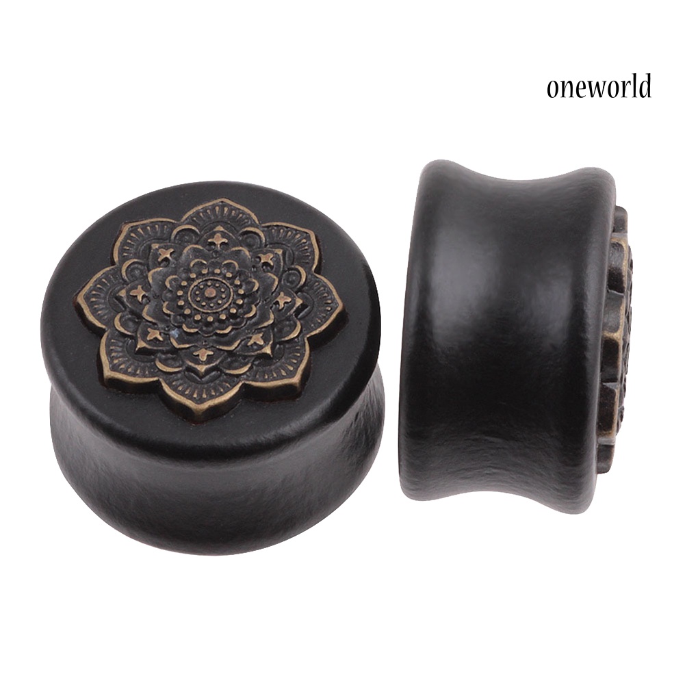 OW@ 1Pc Vintage Lady Mandala Flower Double Flared Ear Expander Plug Piercing Jewelry