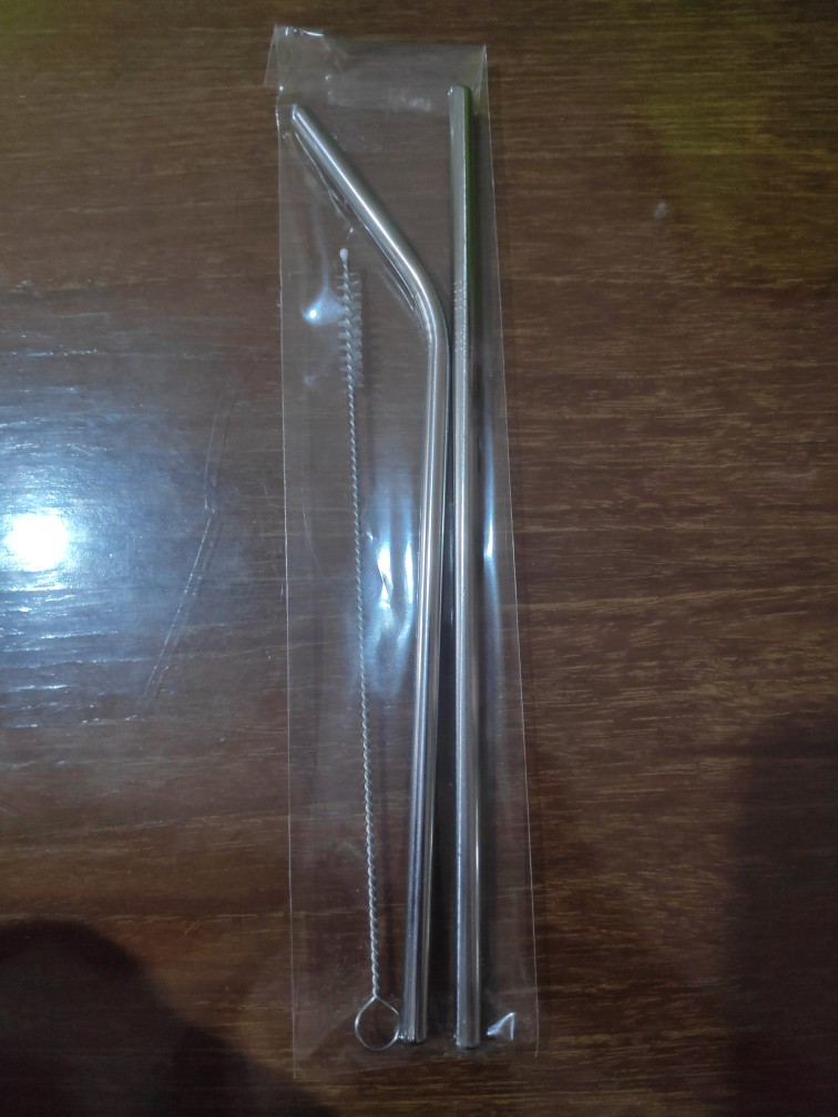 Paket Satu Set Sedotan Stainless Lengkap Isi 3