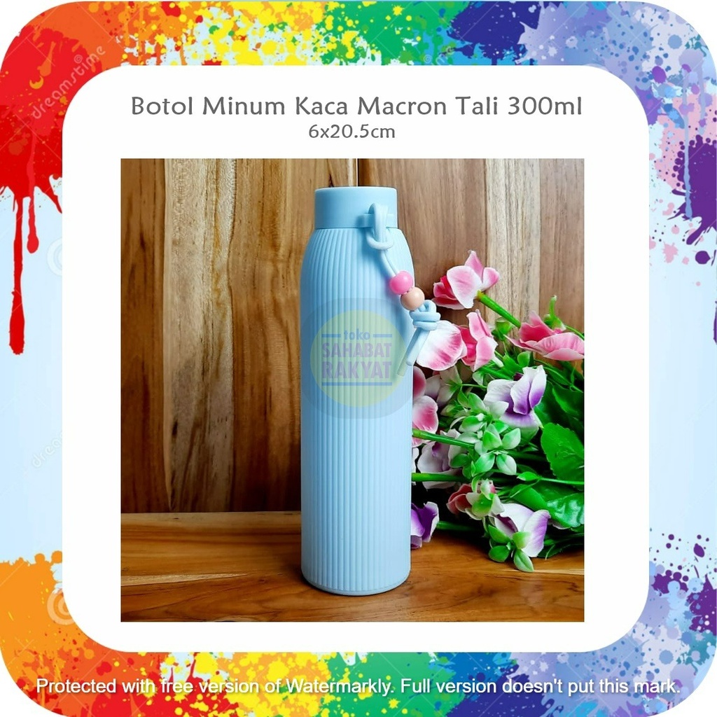 BTL005R Botol Minum Kaca Macron Tali 300ml