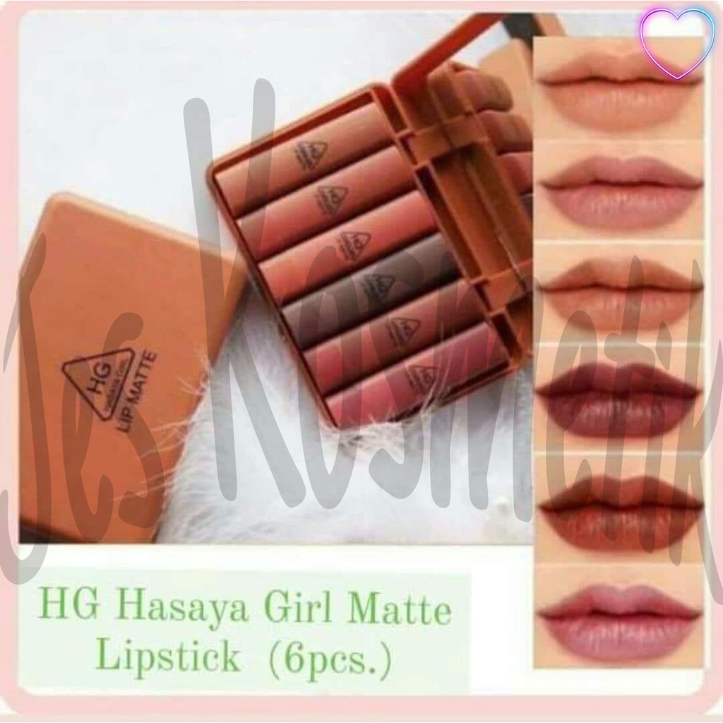 Hasaya Girl Lipstik Nude Series Lip Matte Pumpkin Color Set 6 Pcs Plus Kaca